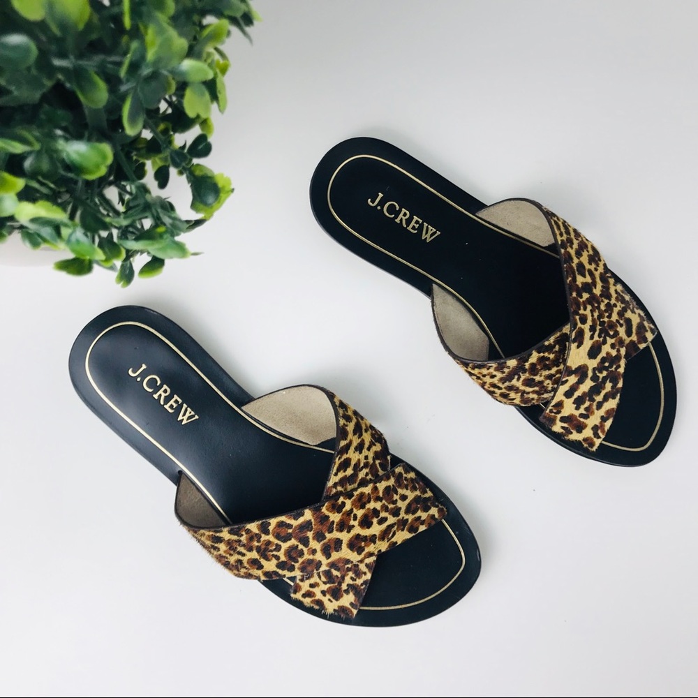 J.Crew | leopard black cyprus calf hair sandals